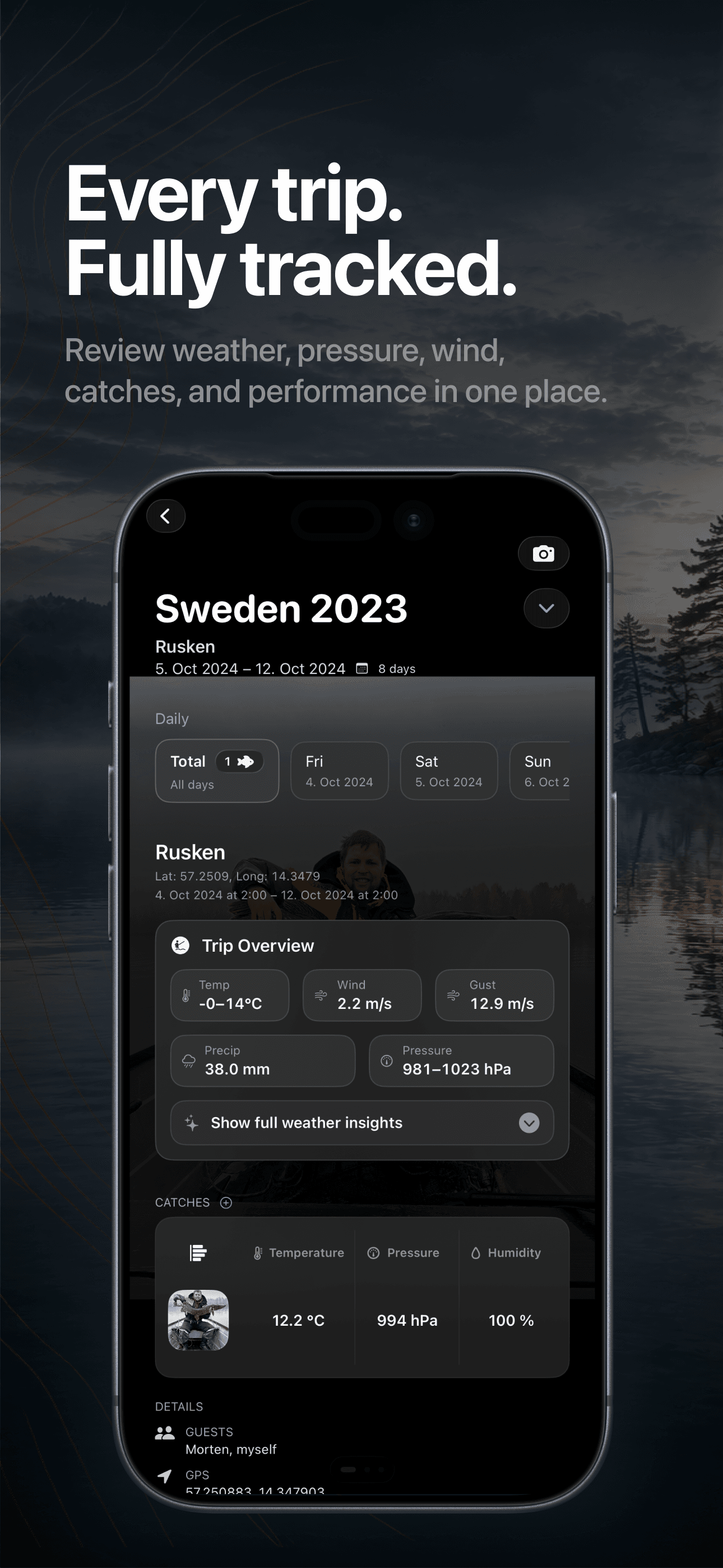 FishPal trip analytics with weather and catch details